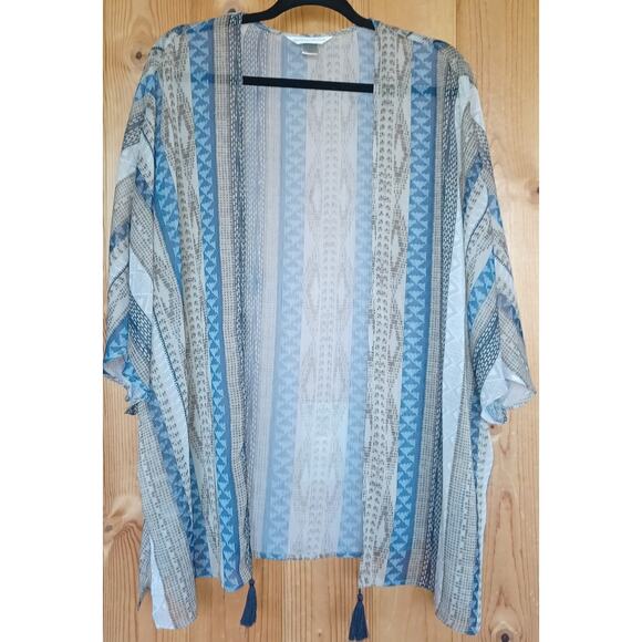 Christopher & Banks Sheer Kimono Women's Small Blue Beige Geometric Design - Picture 3 of 7